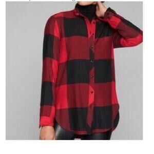 Athleta Heat Gen 2.0 Button Down Flannel Top Long Sleeve Buffalo Plaid Red  XS